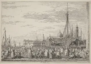 The Market on the Molo, by Canaletto, ink, 1740