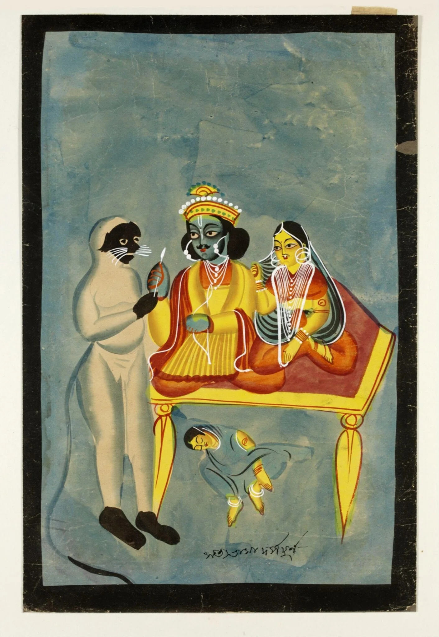 Rama and Sita, Hanuman and Satyabhama, detail