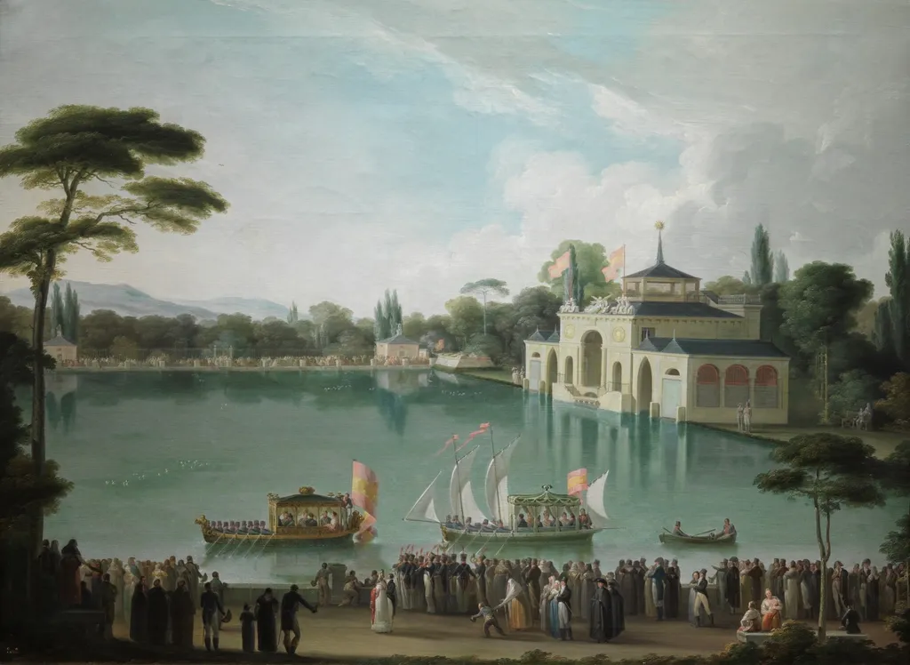 Royal Outing on the Large Lake in the Retiro, by José Ribelles, oil, 1819