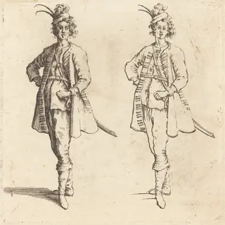 Officer, Front View, by Jacques Callot, ink, 1622