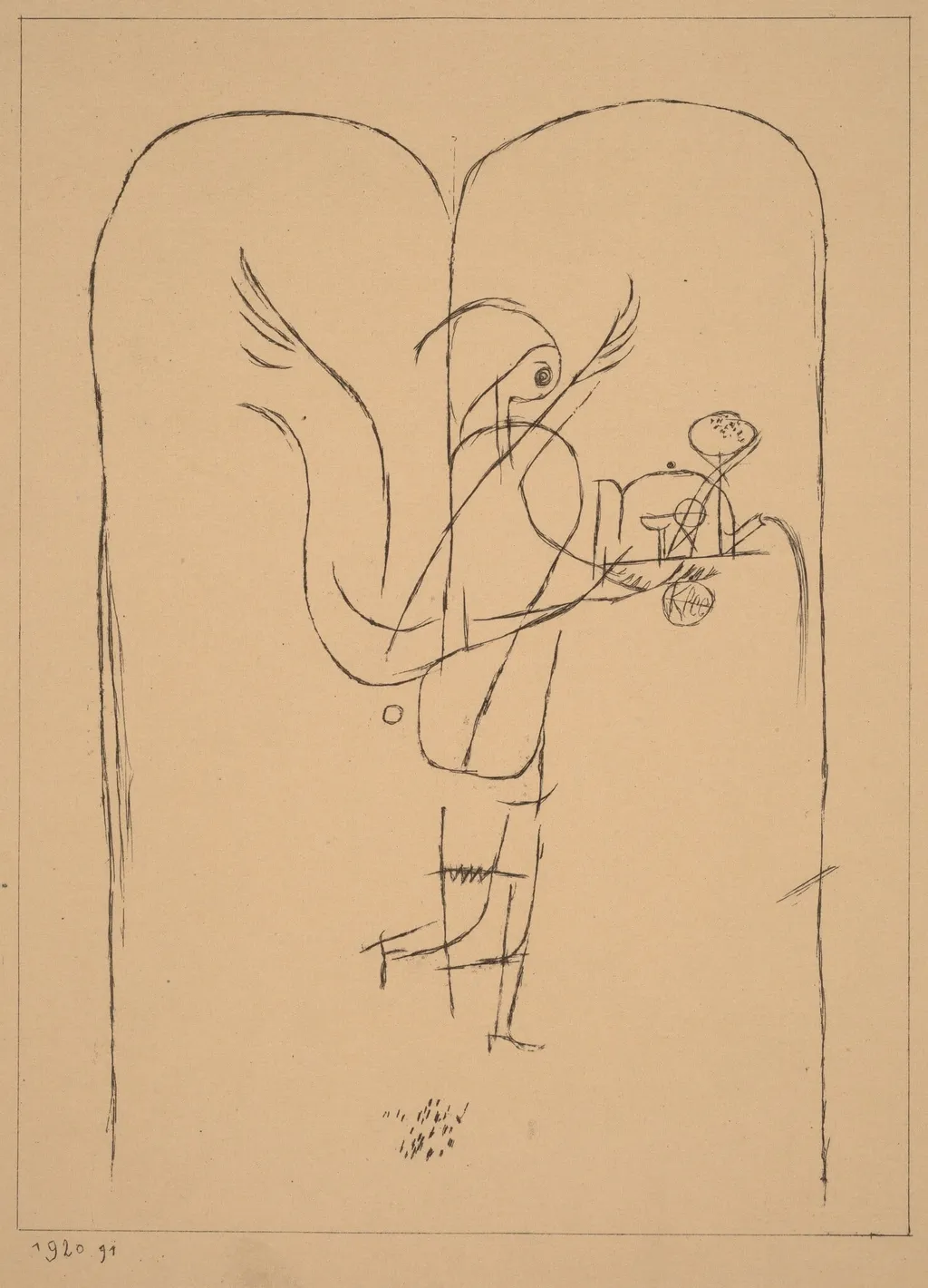 A Genius Serves a Small Breakfast (Ein Genius serviert ein kleines Frühstück), by Paul Klee, ink, 1920