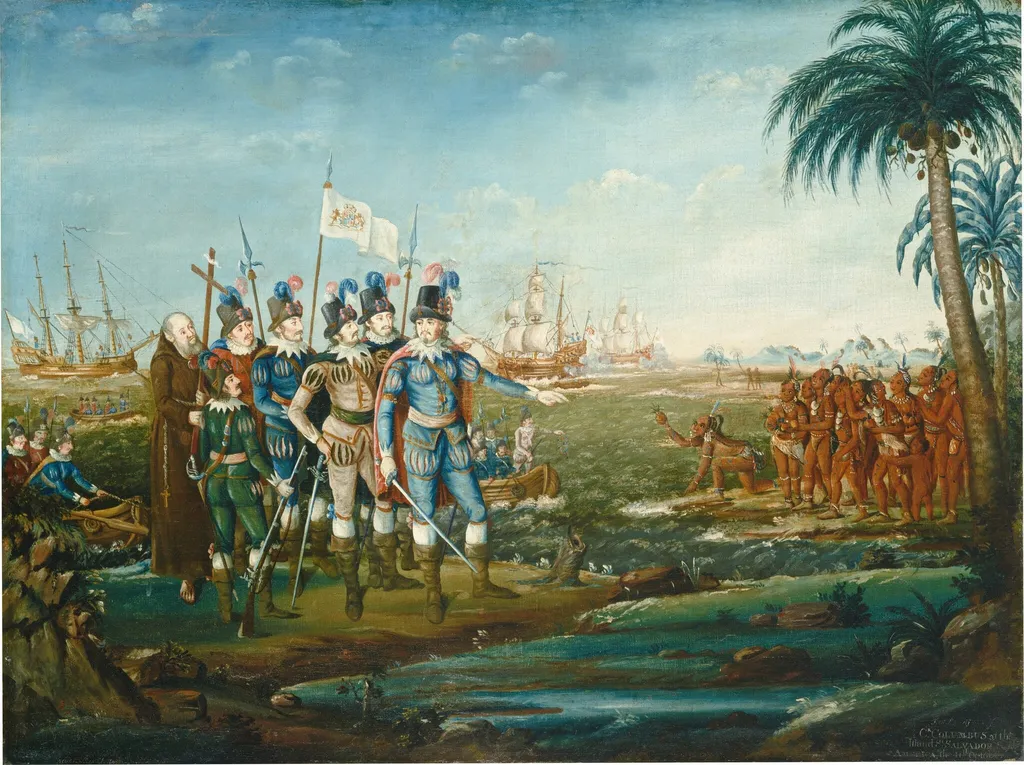 First Landing of Christopher Columbus, by Frederick Kemmelmeyer, oil, 1802