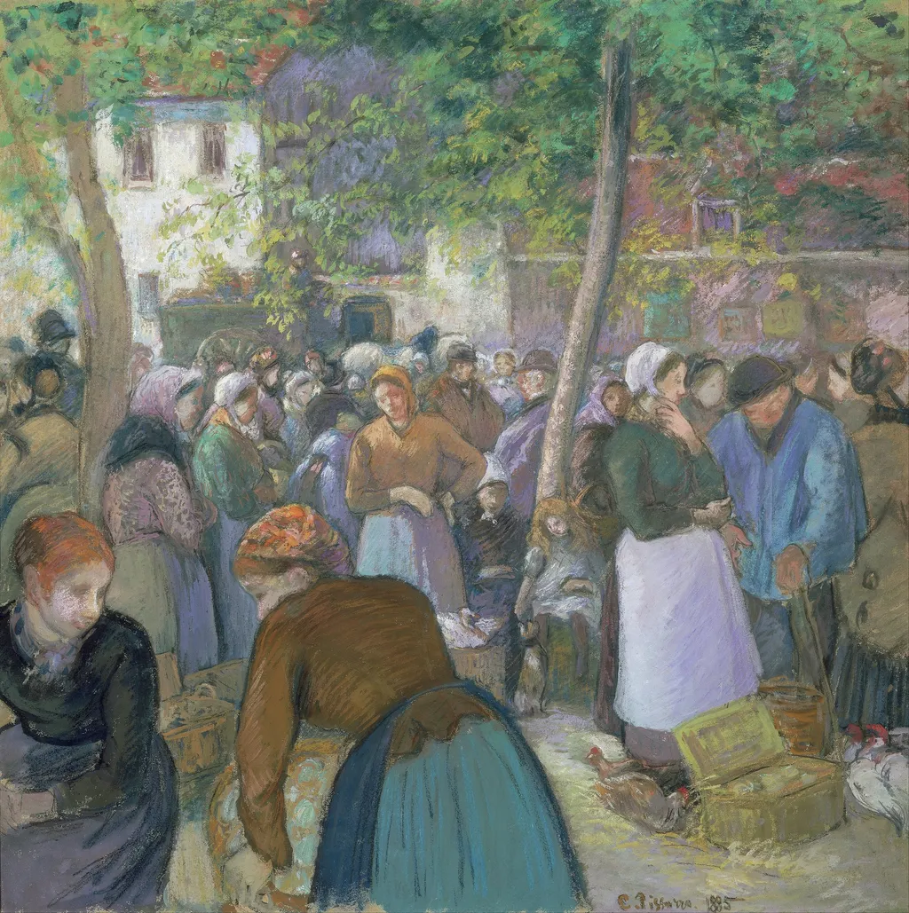Poultry Market at Gisors, by Camille Pissarro, pastel, 1893