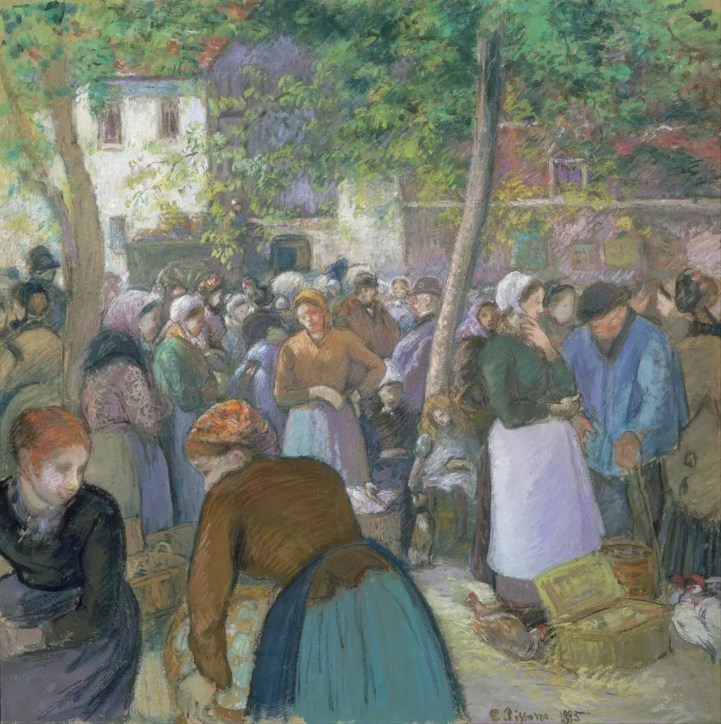 Poultry Market at Gisors, by Camille Pissarro, pastel, 1893