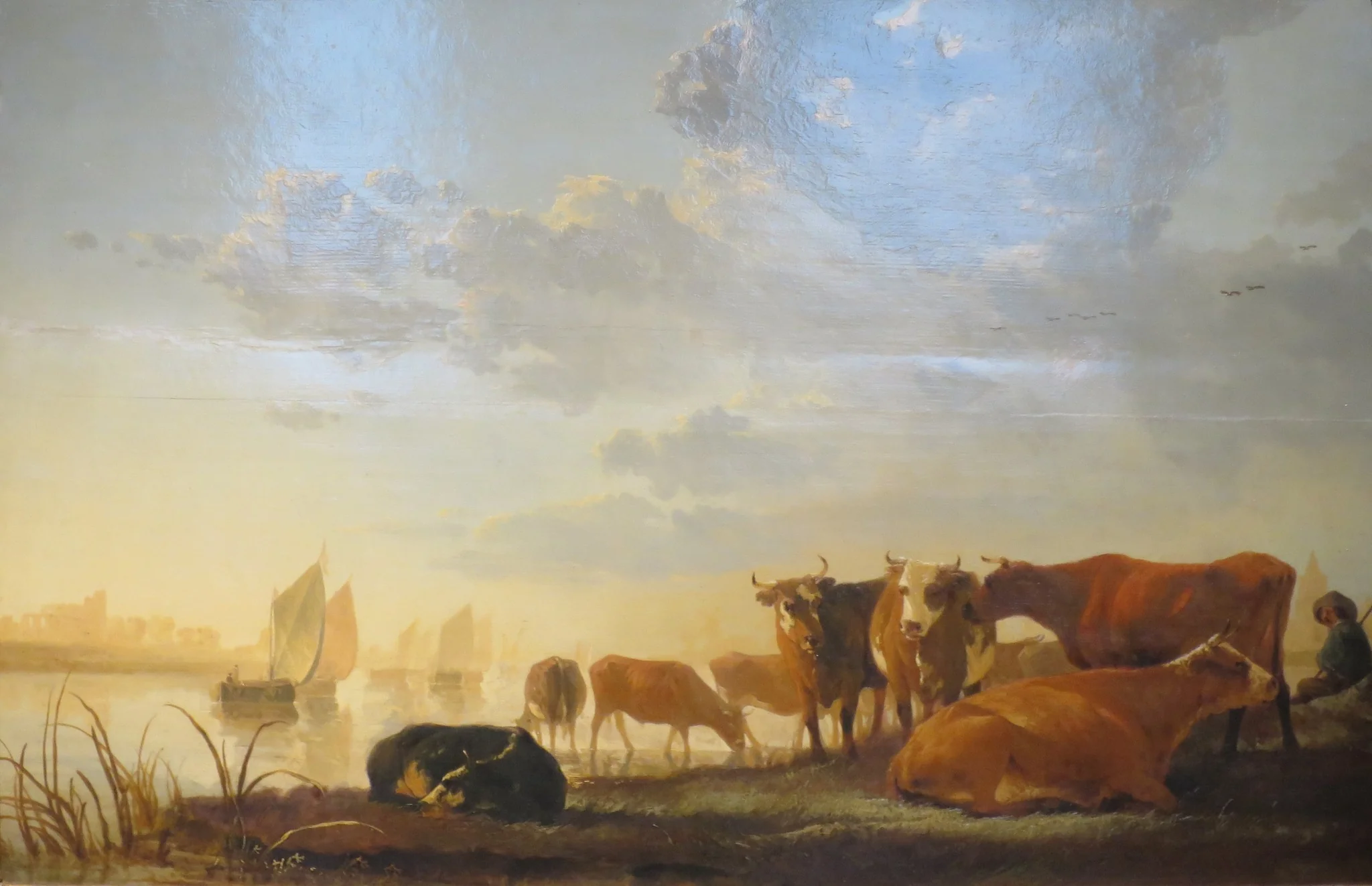 Cows in a River, at Sunset, detail