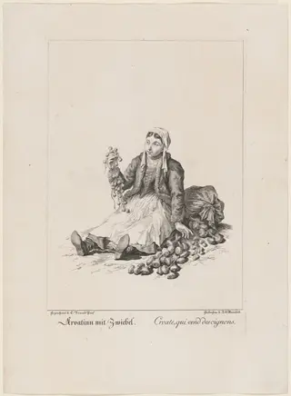 Kroatinn mit Zweibel (Onion Seller), by Johann Georg Mansfeld, ink, 1775