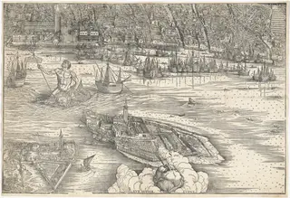 View of Venice [lower center block], by Jacopo de' Barbari, ink, 1500