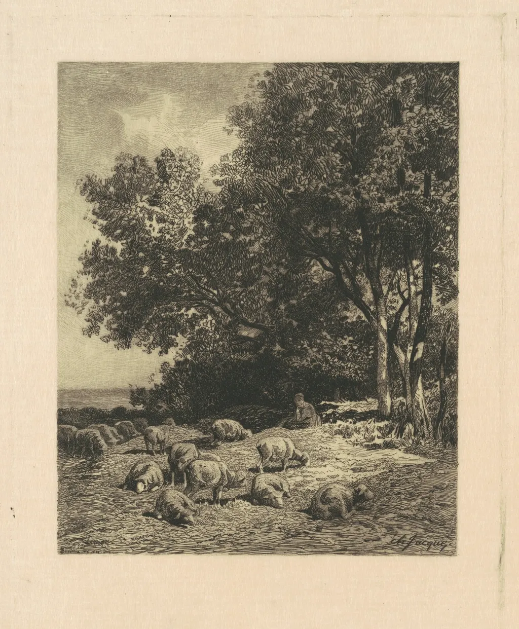 Landscape with Sheep, by James David Smillie, ink, 1879