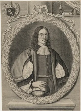 Captain Samuel Sturmy, Navigator, by Abraham Hertochs, ink, 1669