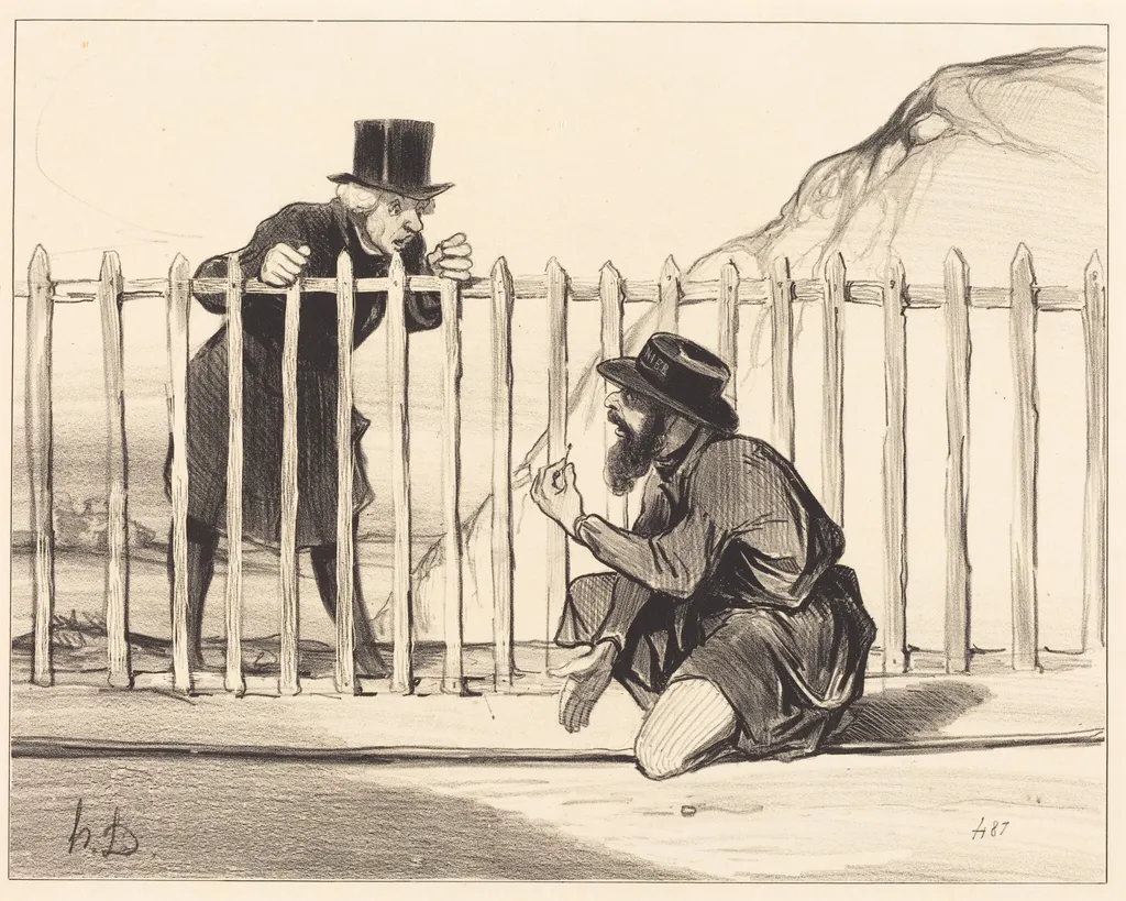 Ah! ben... le convoi... peut se flatter de l'échapper..., by Honoré Daumier, ink, 1843