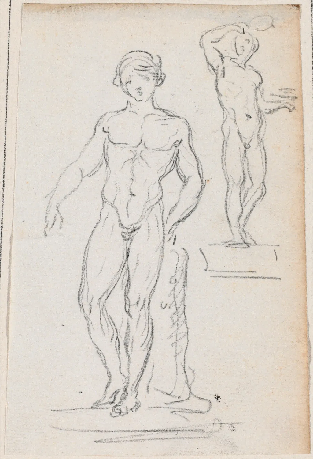 Two Statues of Male Nudes, by Hubert Robert, chalk, 1760