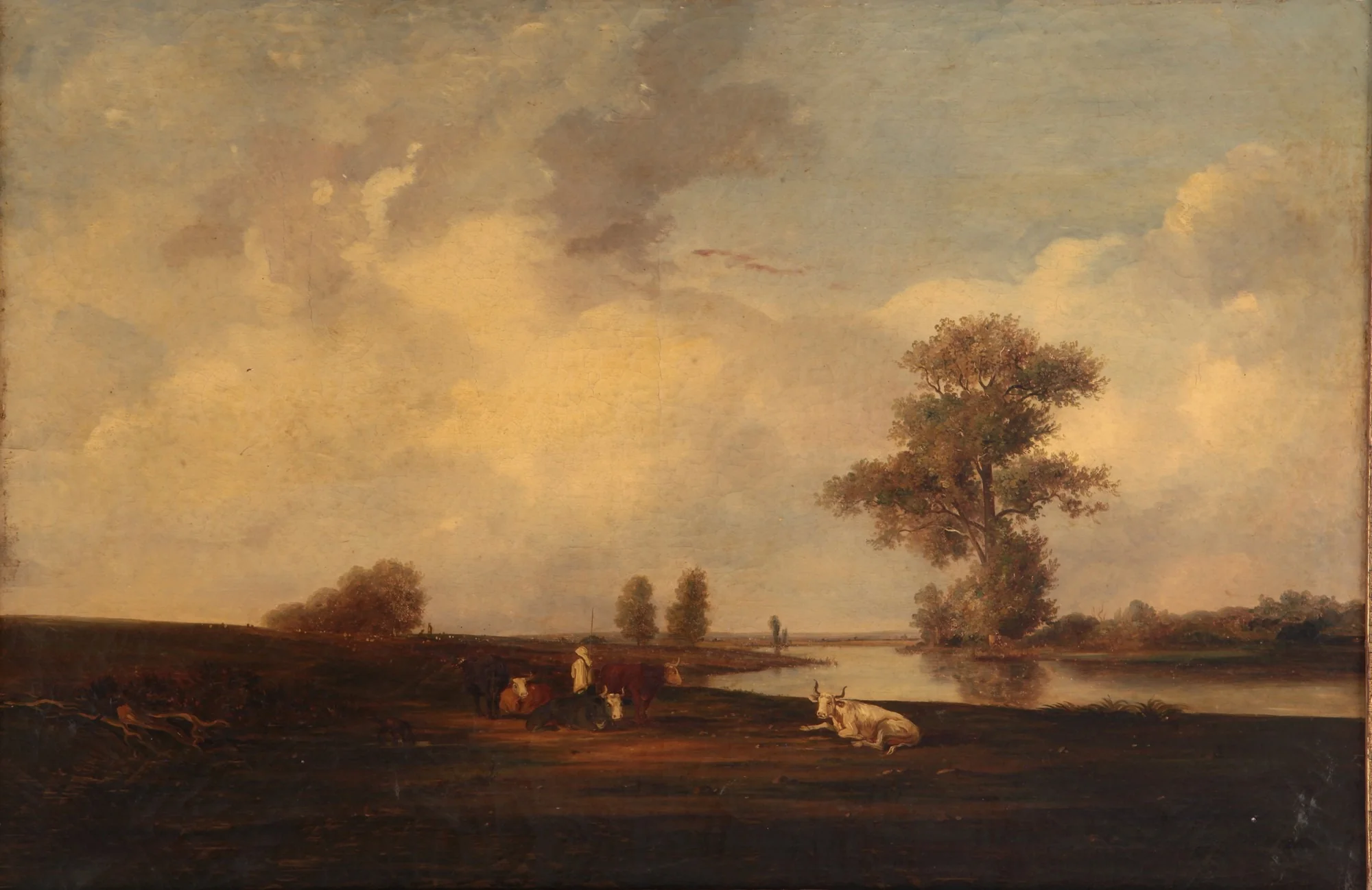 Paisaje con figura y vaca, detail