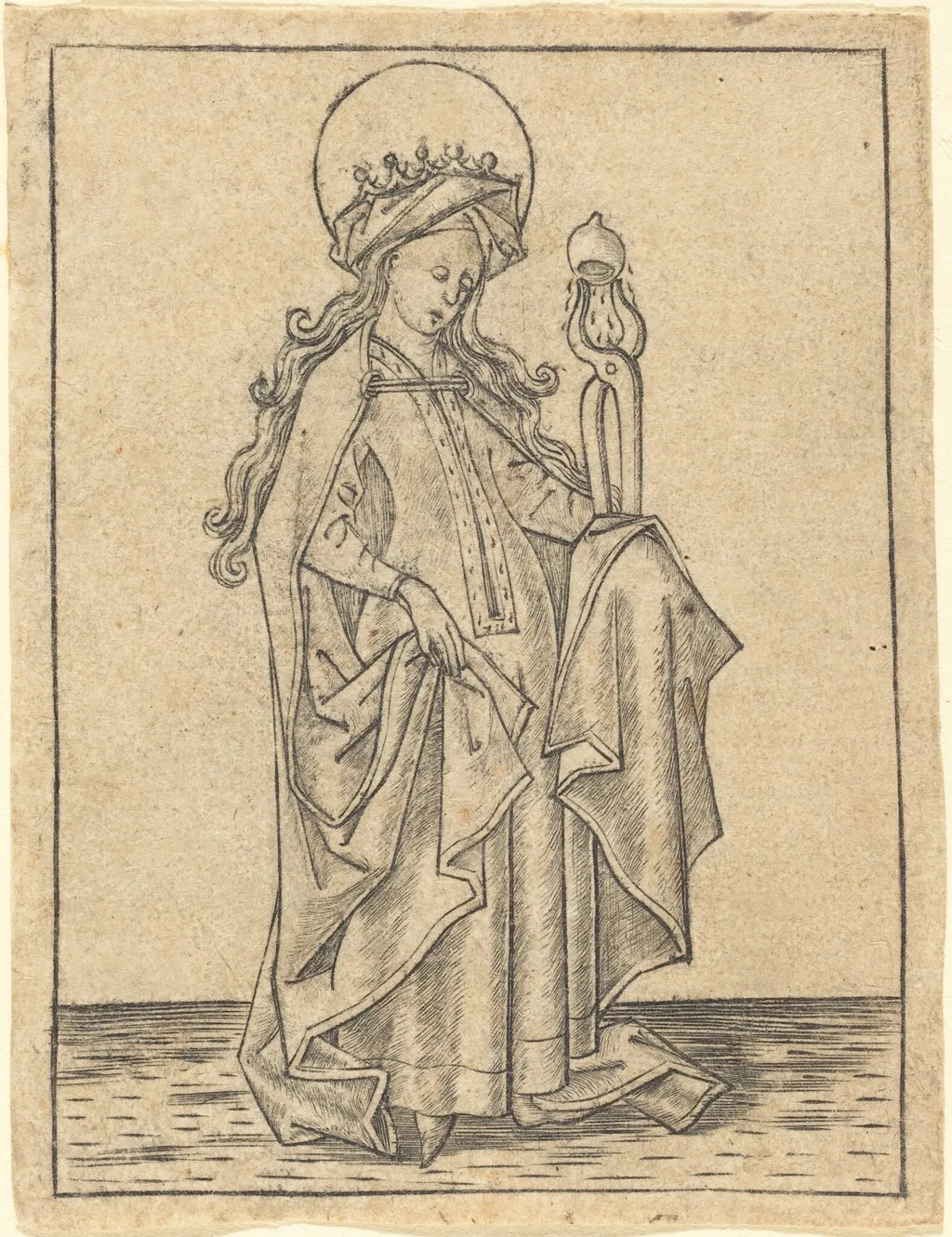 Saint Agatha, by Israhel van Meckenem, ink, 1465
