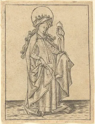 Saint Agatha, by Israhel van Meckenem, ink, 1465