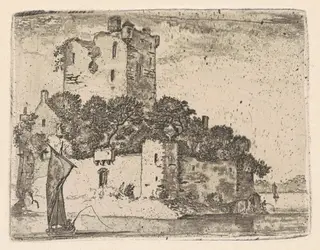 Loch Orr Castle, by of Eldin, John Clerk, ink