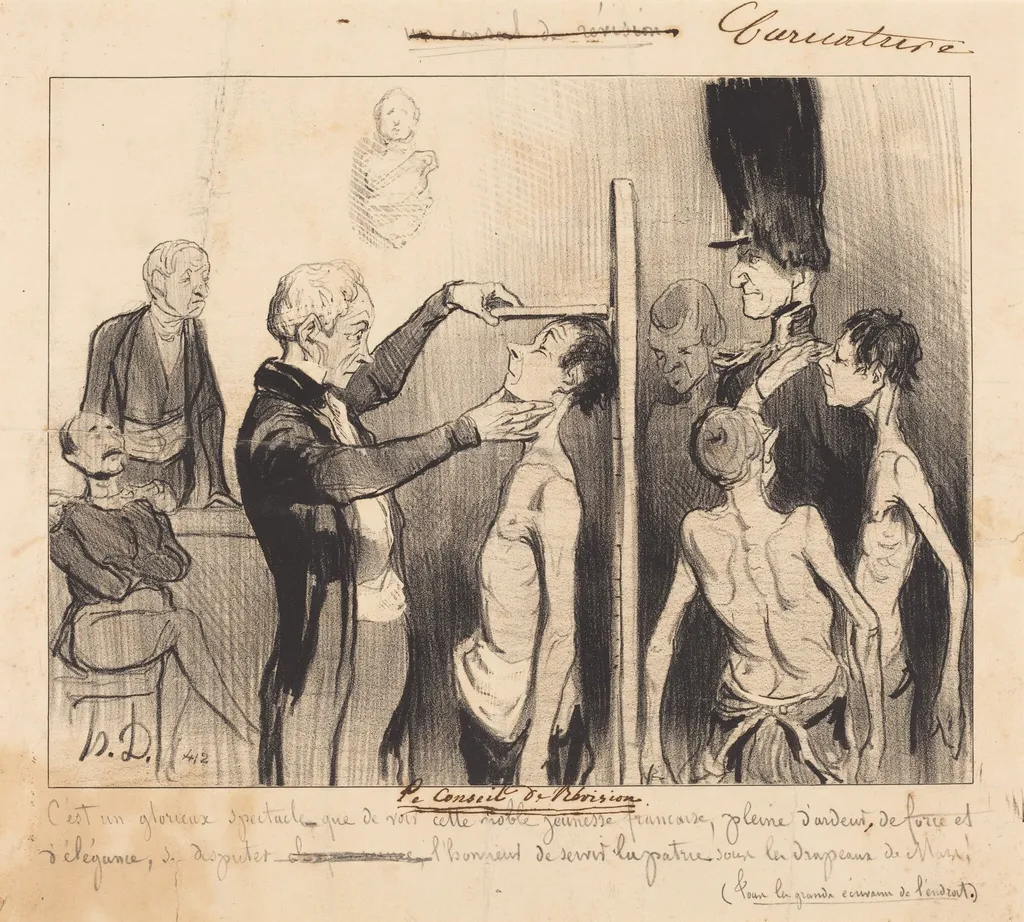 Le Conseil de révision, by Honoré Daumier, ink, 1842