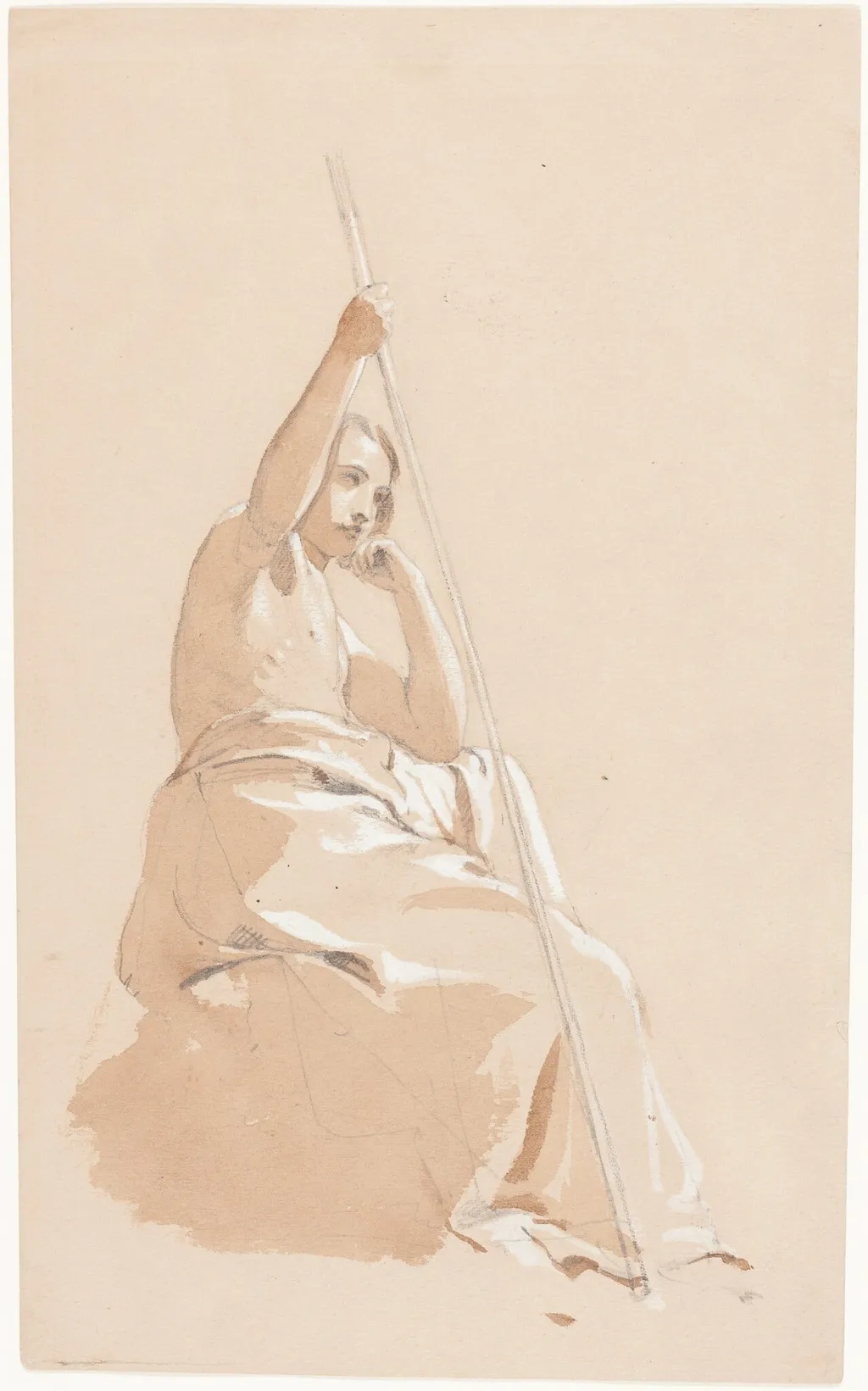 Seated Youth with a Staff, by William Etty, graphite, 1815