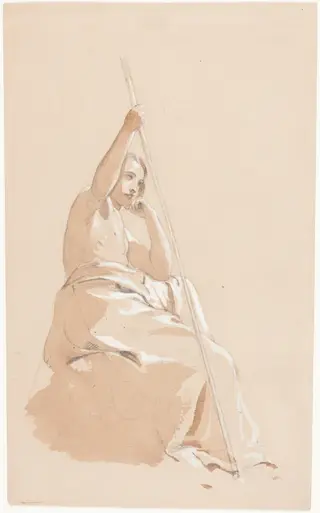 Seated Youth with a Staff, by William Etty, graphite, 1815