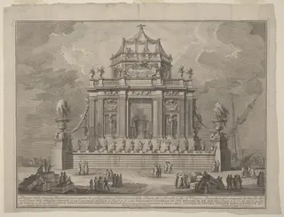 The Seconda Macchina for the Chinea of 1773: The Preparation of Theriac in Venice, by Giuseppe Vasi, ink, 1773