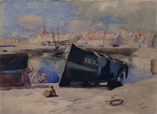 The Beach of St. Monans, Fife, by Charles Hodge Mackie, watercolor, 1880