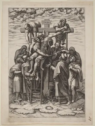 The Descent from the Cross, by Diana Scultori, ink, 1563