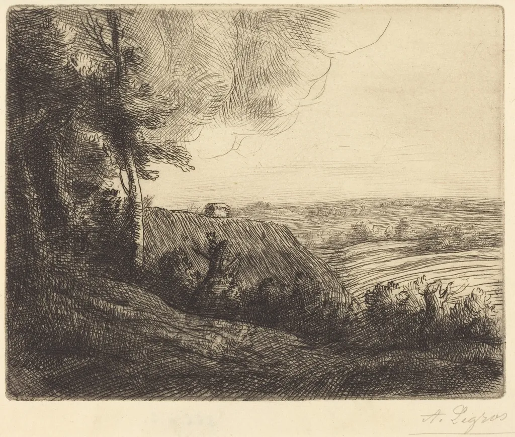 Landscape: Road to Horville (Paysage: Chemin d'Horville), by Alphonse Legros, ink, 1874