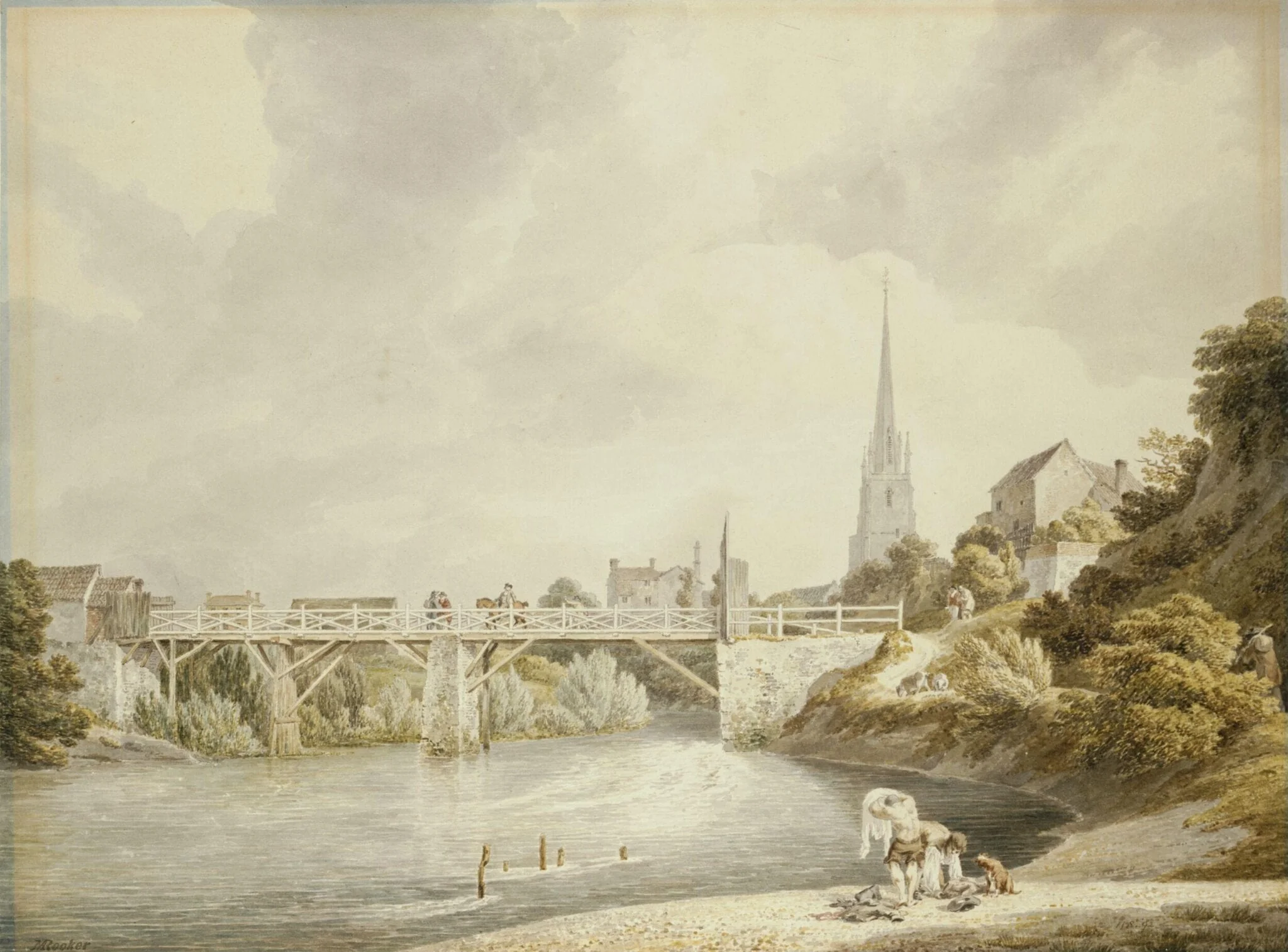 Bridge at Monmouth, with St. Mary's Church in the background, detail