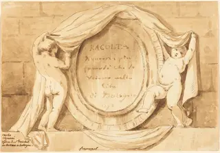 Title Page: Oval Design from the Church of San Michele de Bosco, Bologna, by Jean-Claude-Richard, Abbé de Saint-Non, ink, 1772