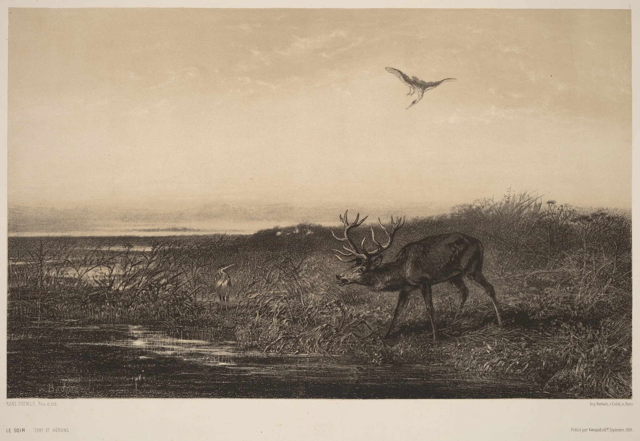 Le Soir. Cerf et Herons, detail