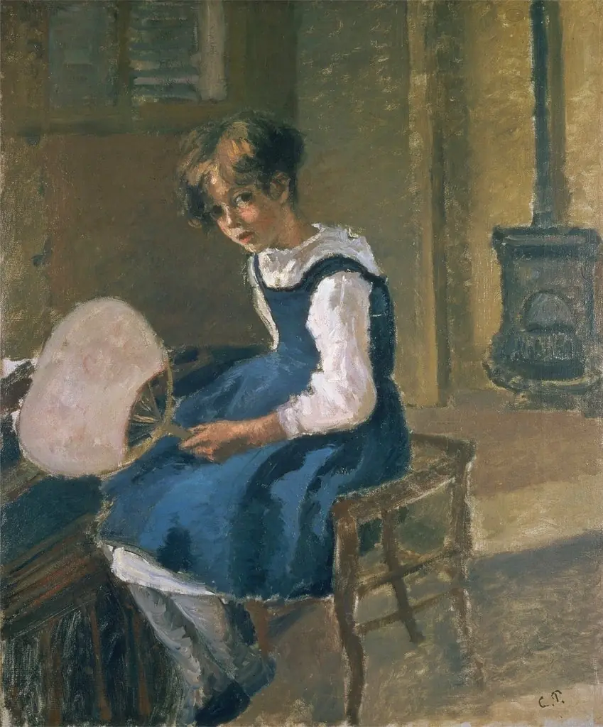 Jeanne Pissarro Called Minette Holding a Fan, by Camille Pissarro, oil, 1873