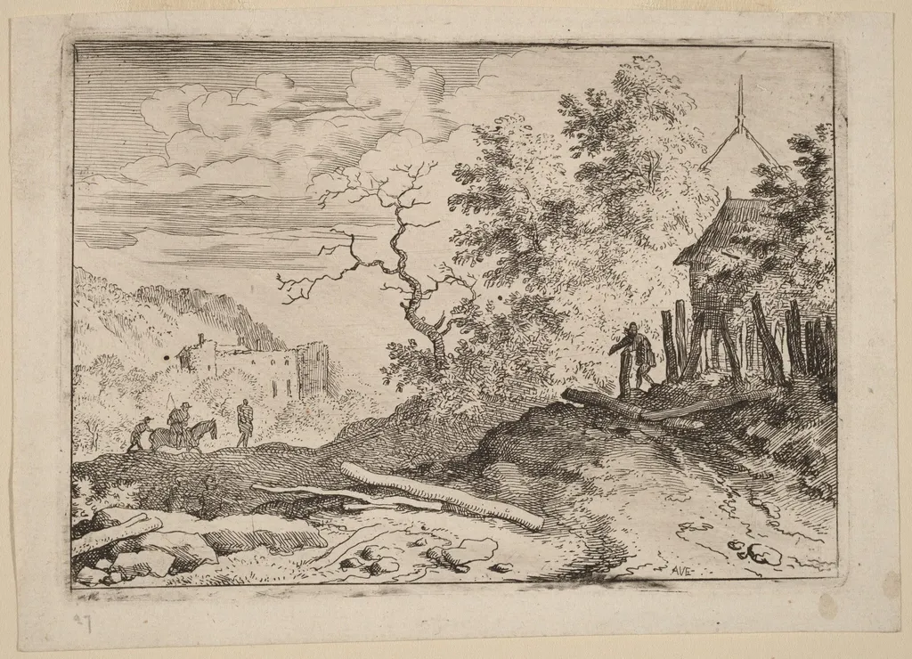 Hut with the Remains of a Hedge, by Allart van Everdingen, ink, 1650
