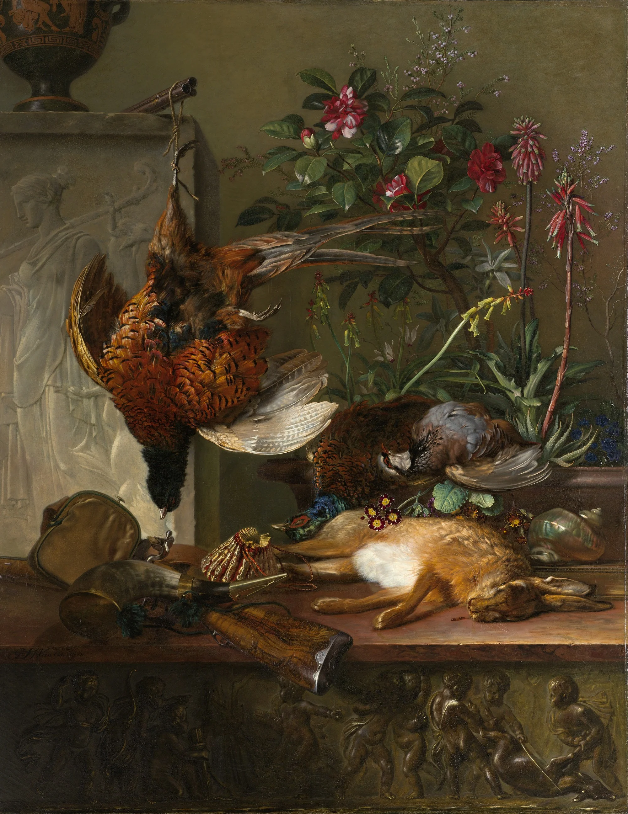 Still Life with Game and a Greek Stele: Allegory of Autumn, detail