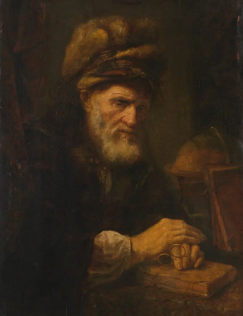 An Old Man in a Fur Cap, by Karel van der Pluym, oil, 1650