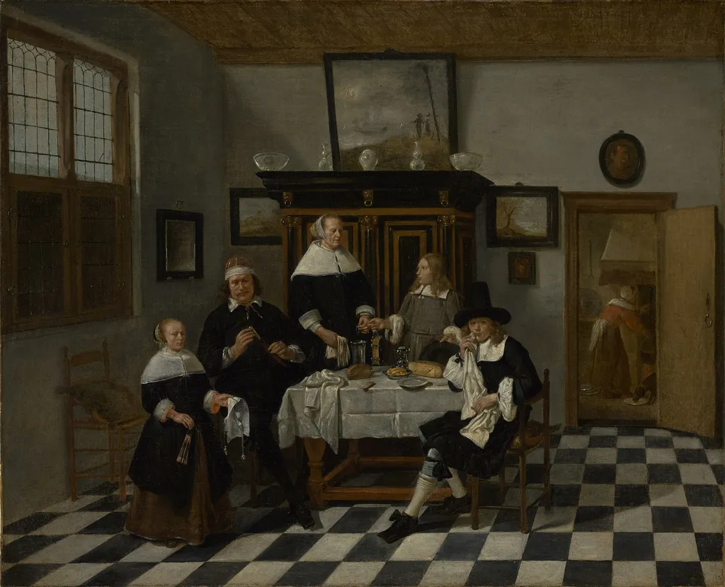 Family Group in an Interior, by Quirijn van Brekelenkam, oil, 1659