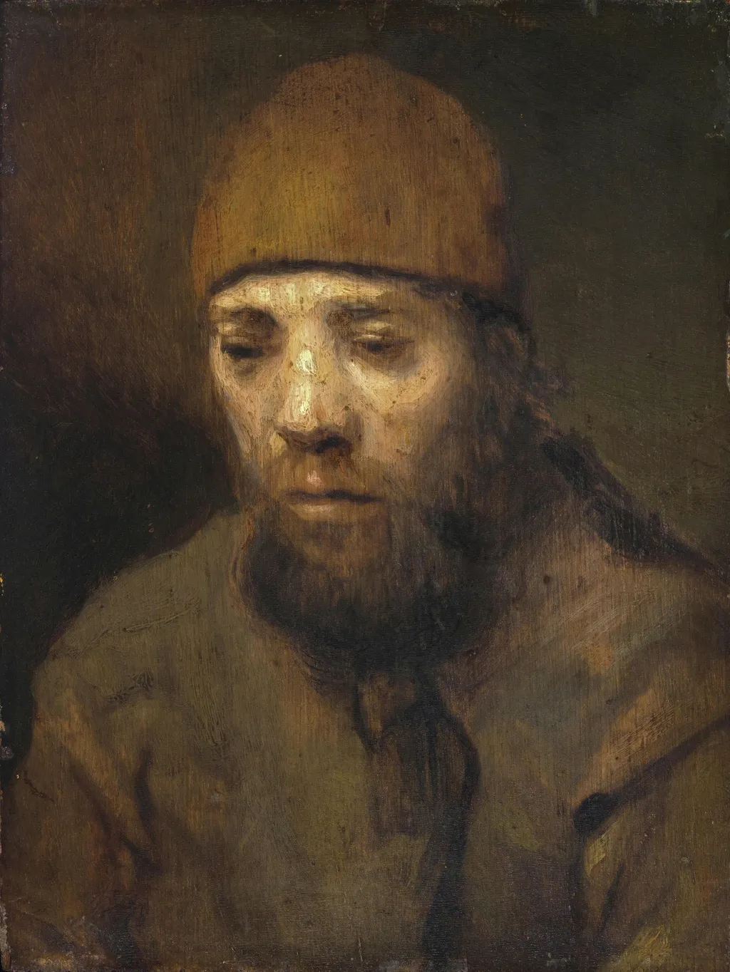 Head of an Old Man, by Rembrandt, oil, 1655