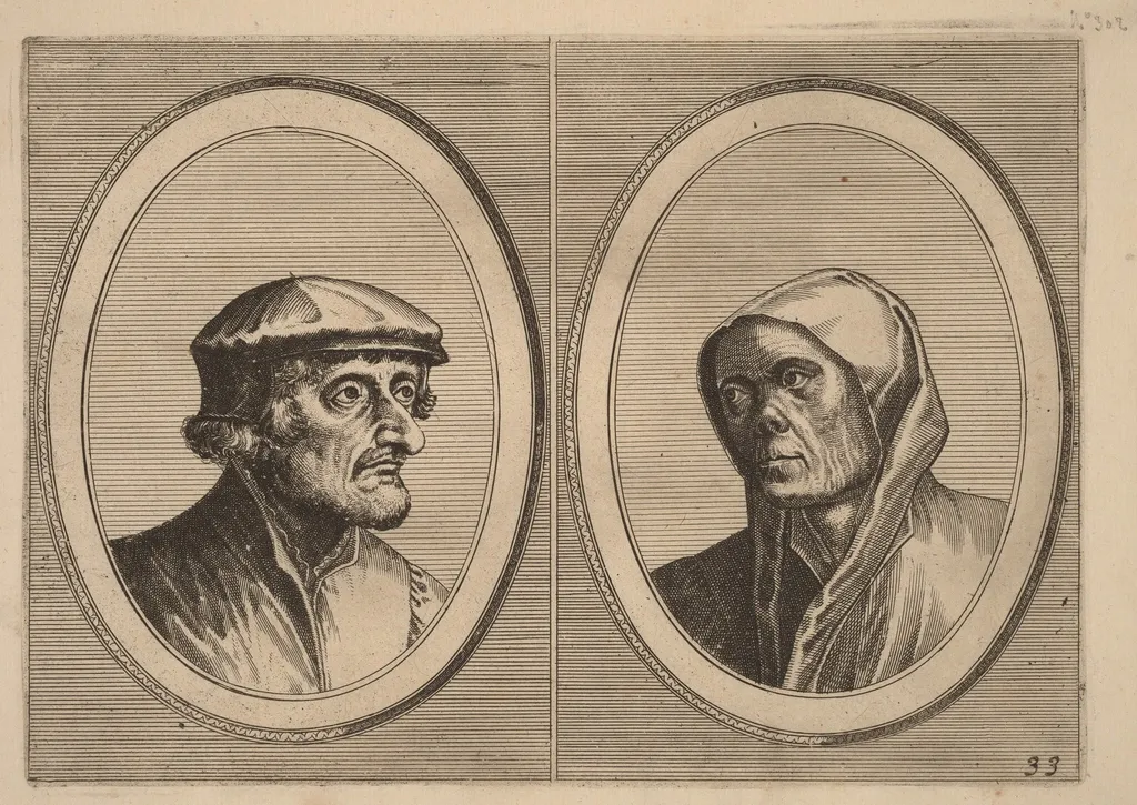 "Voorsichtighe Krijn" and "Broentje Spaer-pots", by Johannes van Doetechum the Elder, ink, 1564