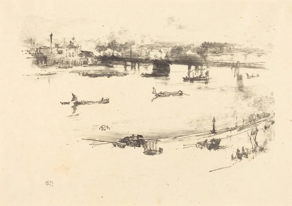 Charing Cross Railway Bridge, by James McNeill Whistler, ink, 1896