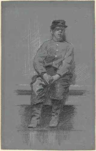 The Cadet, by Robert William Vonnoh, graphite, 1801