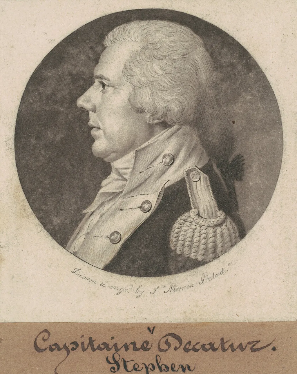 Stephen Decatur, Sr., by Charles B. J. Févret de Saint-Mémin, ink, 1802