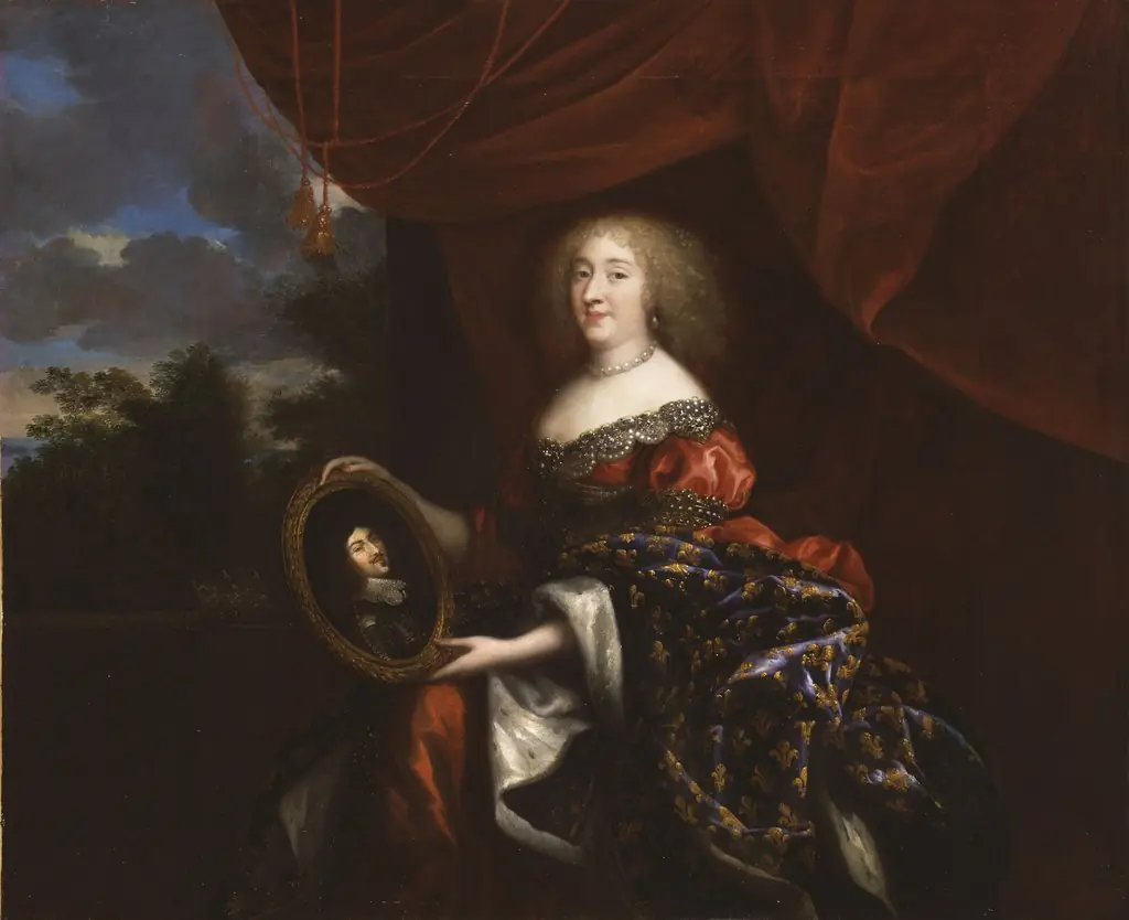Anne Marie Louise d'Orléans holding a portrait of her father the late Duke of Orléans, by Jean Nocret, oil