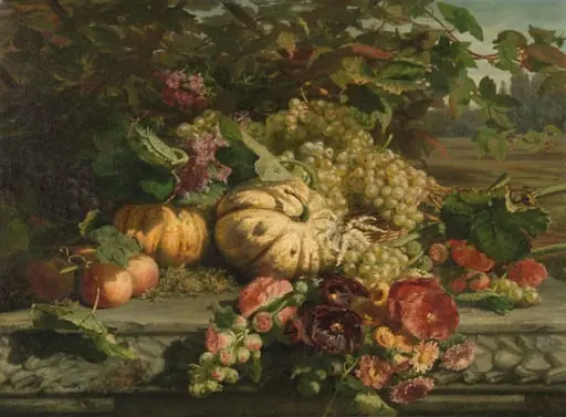 Still Life with Flowers and Fruit, by Gerardina Jacoba van de Sande Bakhuyzen, unspecified, 1869