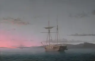 Lumber Schooners at Evening on Penobscot Bay, by Fitz Henry Lane, oil, 1863