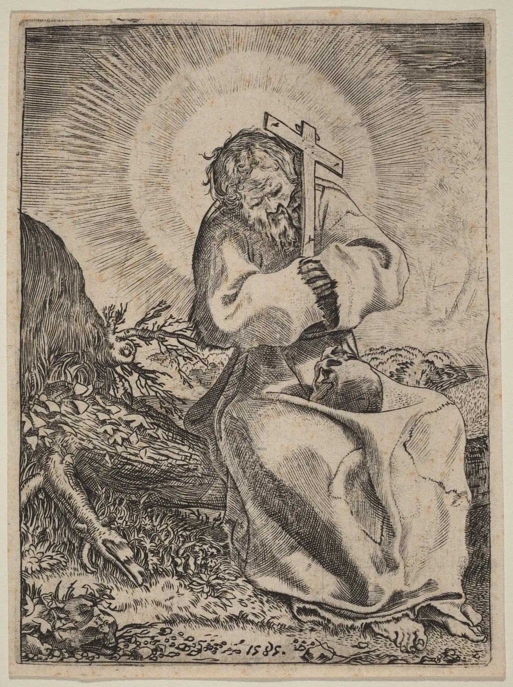 Saint Francis of Assisi, by Annibale Carracci, ink, 1585