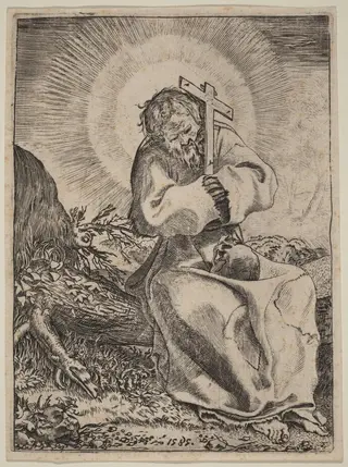 Saint Francis of Assisi, by Annibale Carracci, ink, 1585