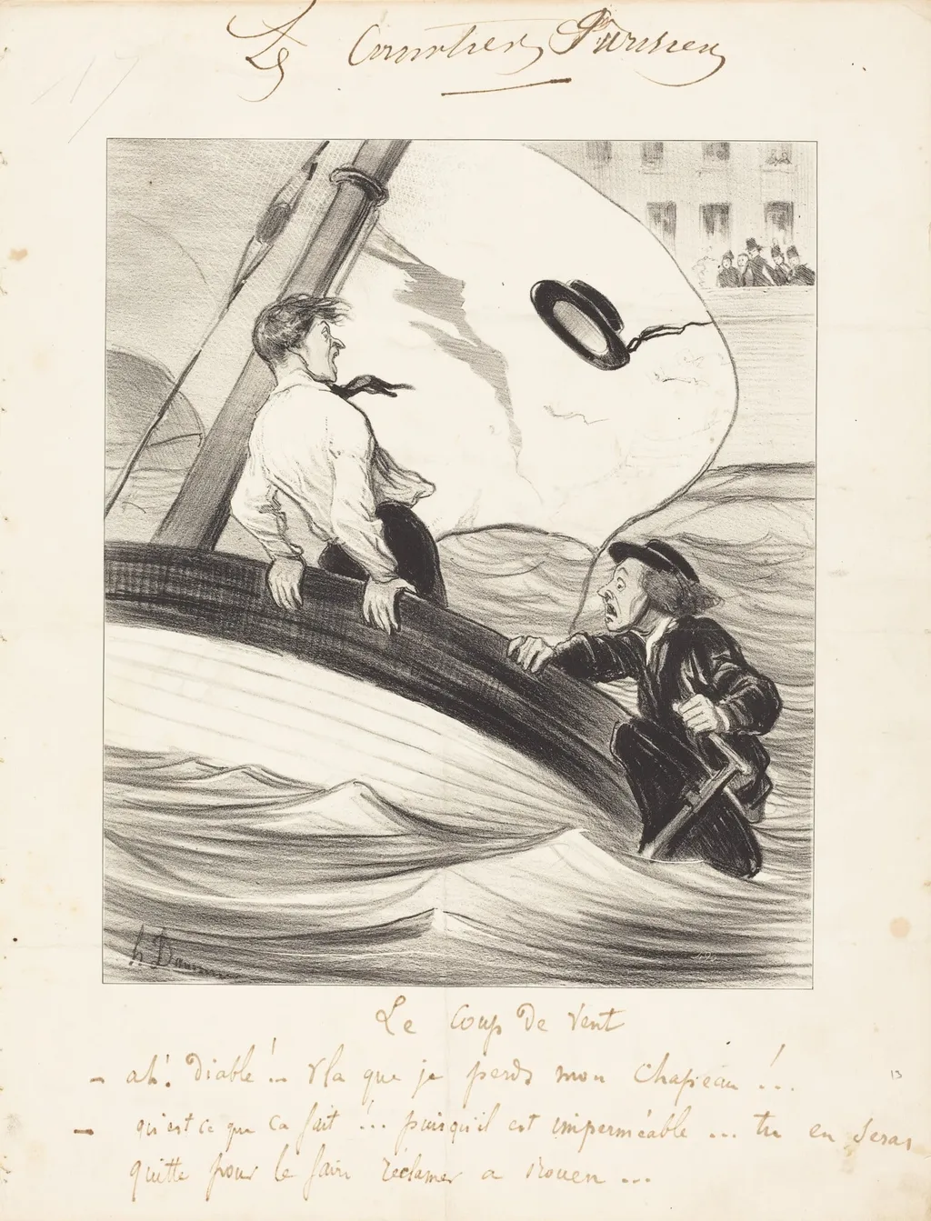 Le Coup de vent, by Honoré Daumier, ink, 1843