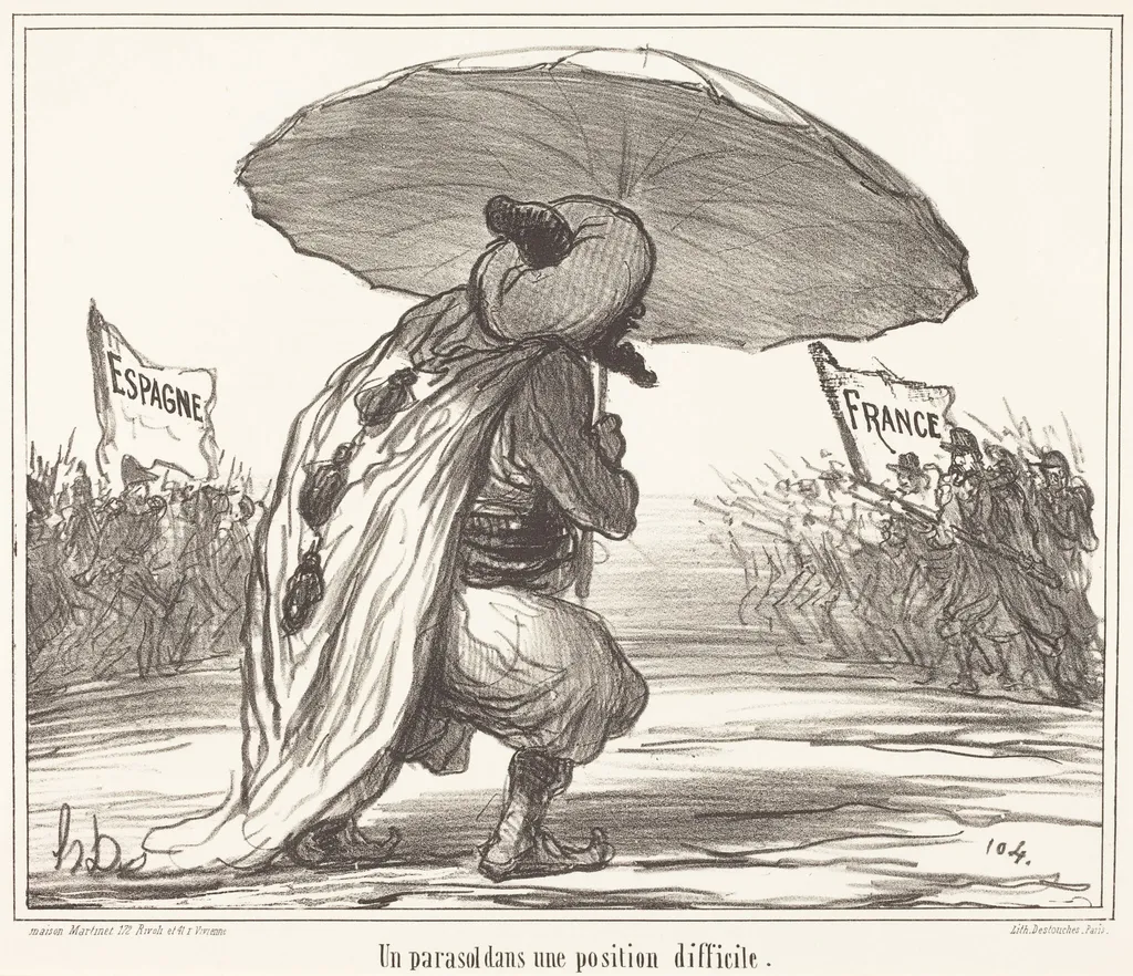 Un Parasol dans une position difficile, by Honoré Daumier, ink, 1859