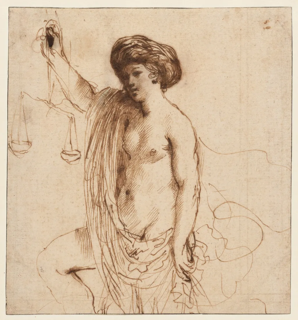 Personification of Justice, by Guercino, ink, 1640