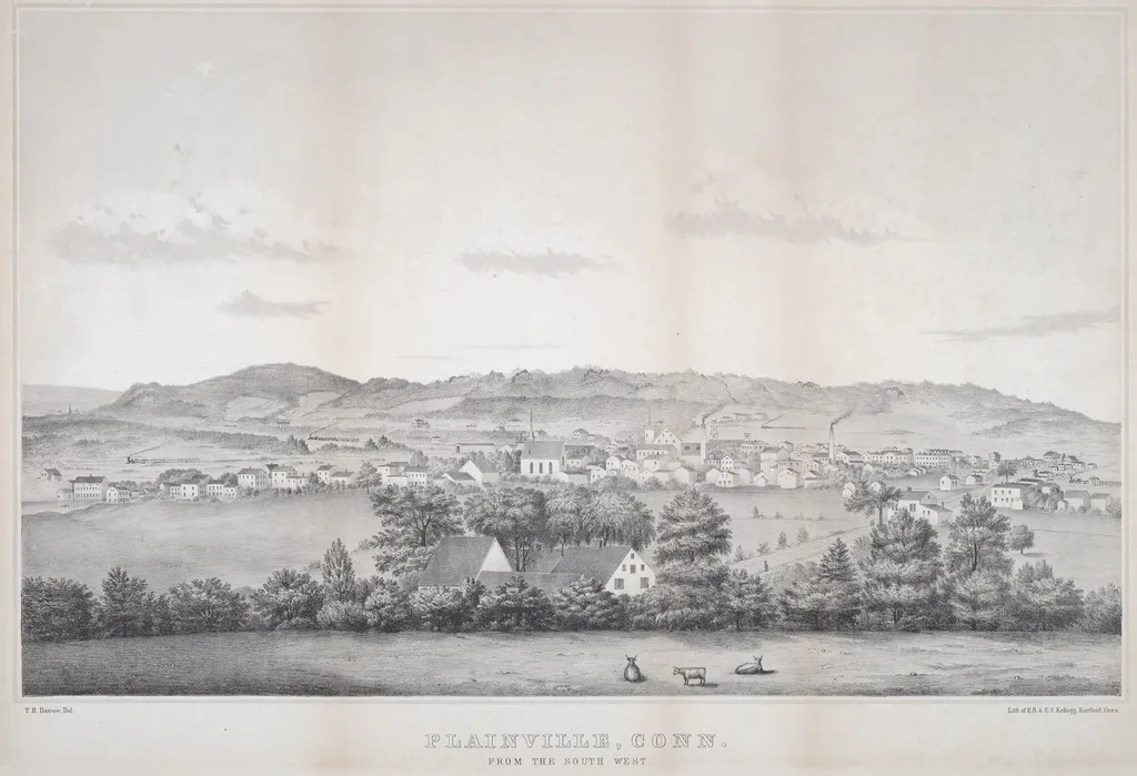 Plainville, Conn. From The South West, by Titus H. Darrow, ink, 1855
