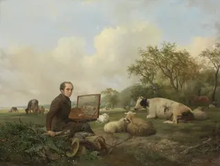 The Artist Painting a Cow in a Meadow, by Hendrik van de Sande Bakhuyzen, oil, 1850
