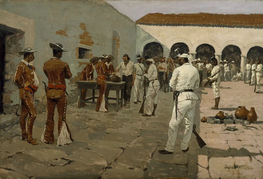 The Mier Expedition: The Drawing of the Black Bean, by Frederic Remington, oil, 1898